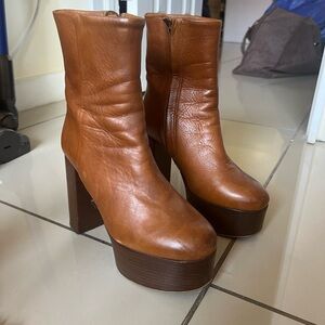Brown Leather Platform Ankle Boots